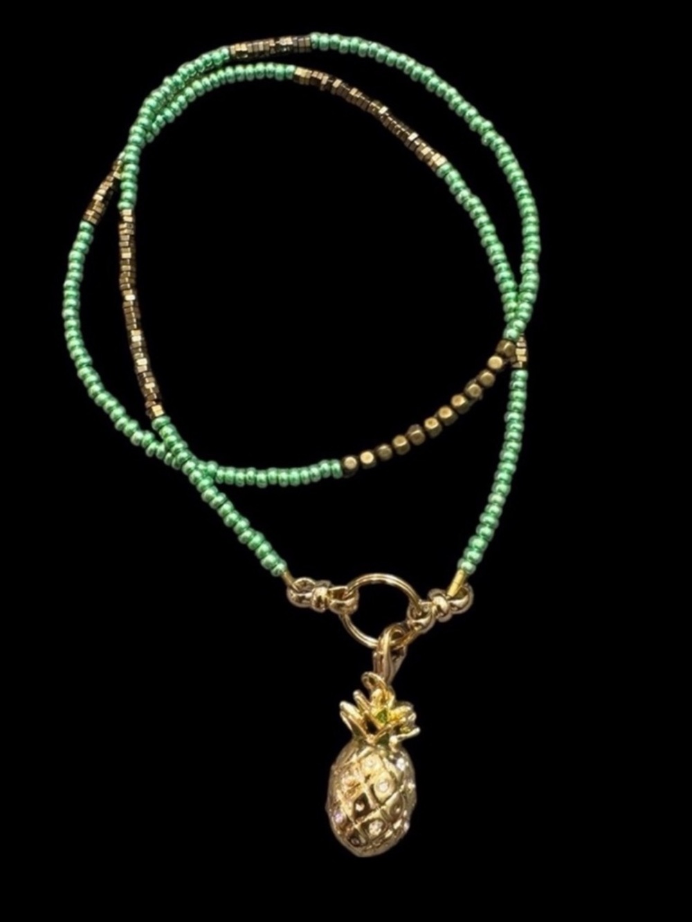 Green Beads and Pineapple Necklace.